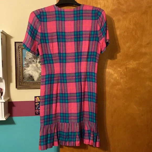 90s bright plaid preppy business dress Sz 6 petite - Picture 7 of 7